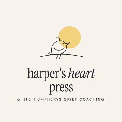 Harper's Heart Press logo: a fine-line bird on a branch with a butter-yellow sun